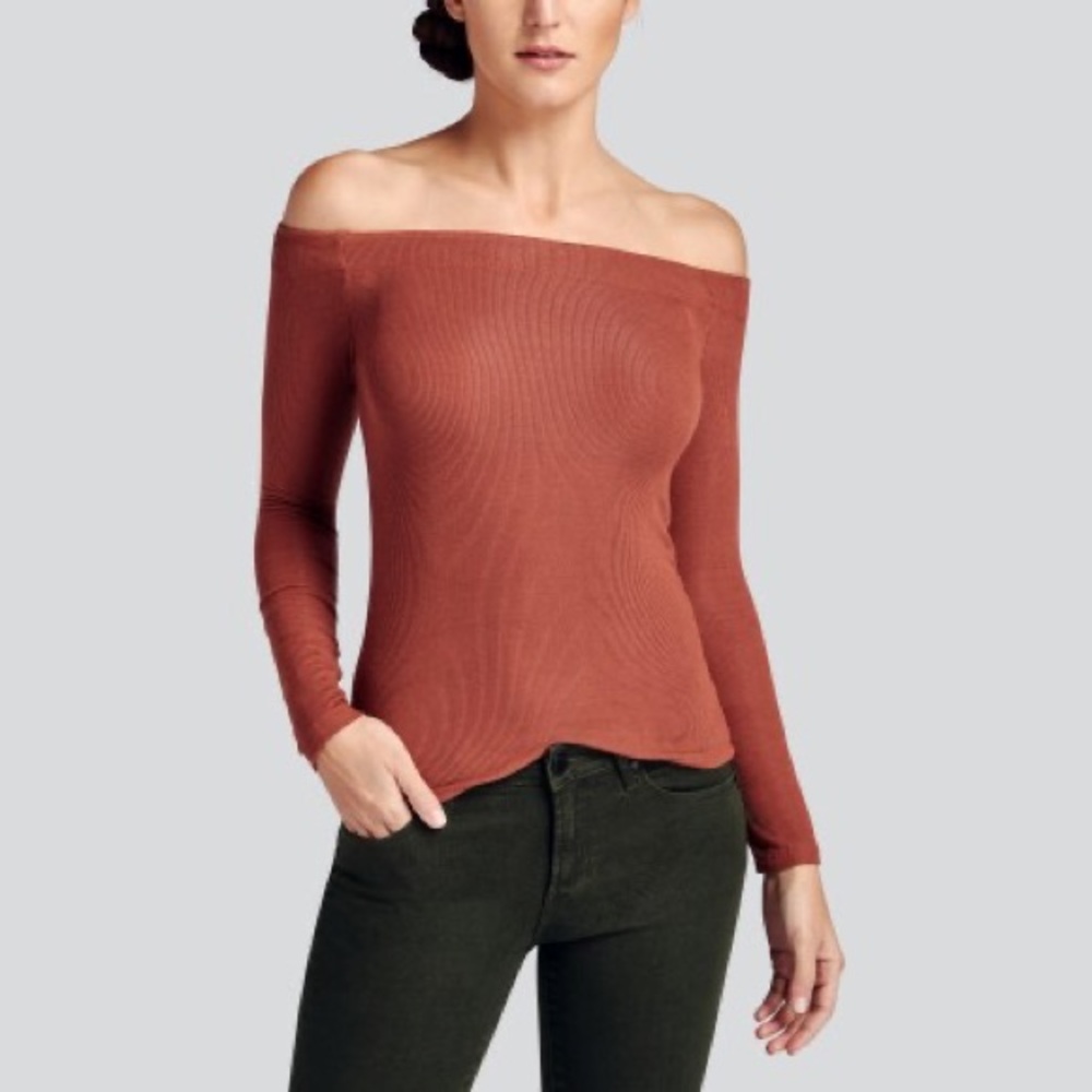 Z Supply New Ribbed Off The Shoulder Long Sleeve Clay Tee Shirt Size S
